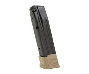 ProMag 21-round 9mm magazine for Sig Sauer P320 with black body and Flat Dark Earth endplate