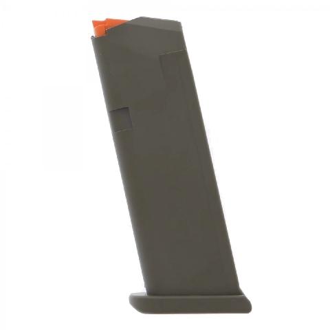 Glock G19 15-round OD magazine with orange follower and OD floor plate