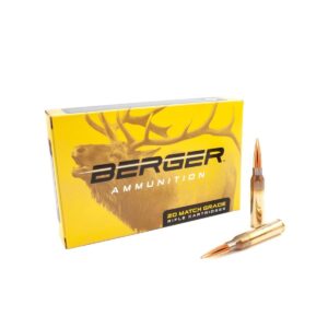 Box of Berger Elite Hunter .30-06 Springfield 168Gr HPBT rifle cartridges, 20 count