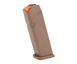 Glock G17 17rd 9mm Flat Dark Earth polymer magazine with orange follower