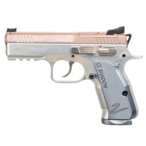 CZ-USA Shadow 2 Compact 9mm pistol in rose anodized finish with silver Duralumin grips and optics-ready slide