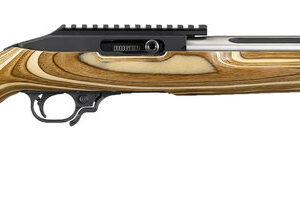 Ruger 10/22 Competition .22 LR rifle with 16.12 inch fluted stainless barrel and brown laminate stock