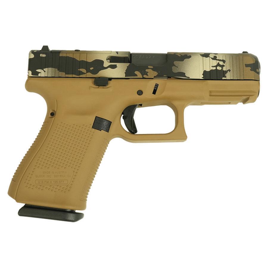 Glock V-Series Model 19 9mm pistol with FDE Multi-Cam Cerakote and 4-inch ported barrel