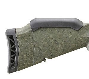 Camouflage rifle stock for hunting and shooting sports.