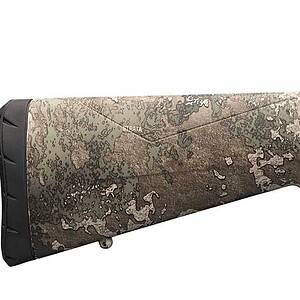 Camouflage rifle stock for hunting and tactical use, durable and weather-resistant. Perfect for outd.