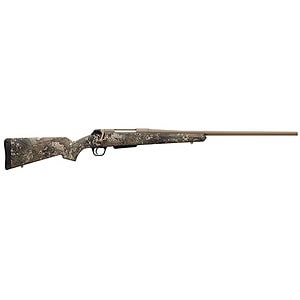 Camouflage rifle stock for hunting and outdoor shooting.