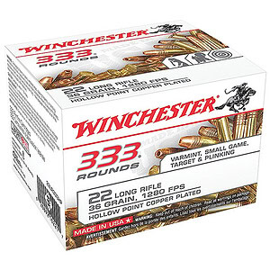 Winchester .22 LR 36 gr copper-plated hollow point 333-round bulk can