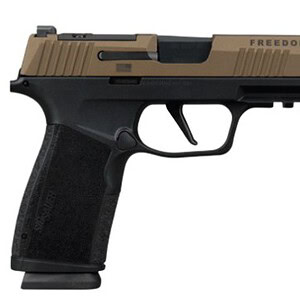 SIG SAUER P365 X-Macro Freedom 9mm 3.7 in Bronze Cerakote slide with black stainless frame