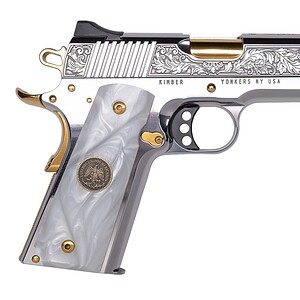 Cnc Firearms CNCPATRIA Kimber Patria 1911 .38 Super 5 inch polished stainless engraved slide with pearl grips