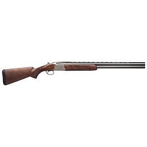 Classic hunting shotgun with wooden stock and long metal barrel.