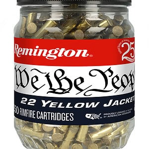 Remington Yellow Jacket 22 rimfire cartridges in a jar.