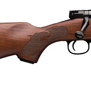 Vintage bolt-action rifle with wooden stock and metal barrel.