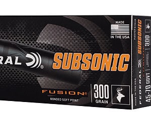 Subsonic 45-70 Govt ammo for hunting and target shooting, 20 rounds, 300 grain, soft point, made in.