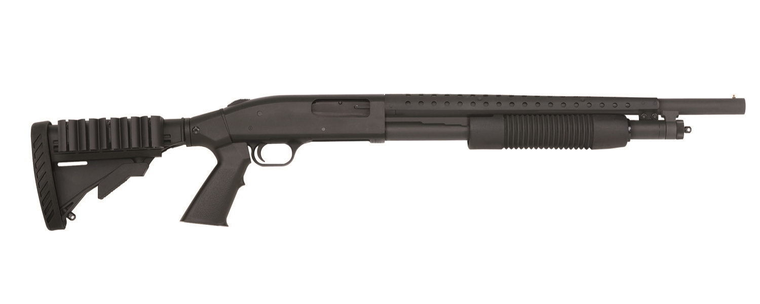 Mossberg 500 12 Gauge pump-action shotgun, matte finish, 18.5-inch barrel, six-position stock