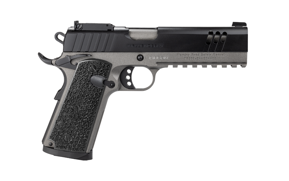 EAA Girsan MC1911 S Influencer X .38 Super 5in tungsten black pistol side view