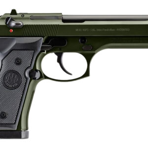 Beretta 92FS 9mm OD Green Cerakote pistol with 4.9in barrel and serrated slide
