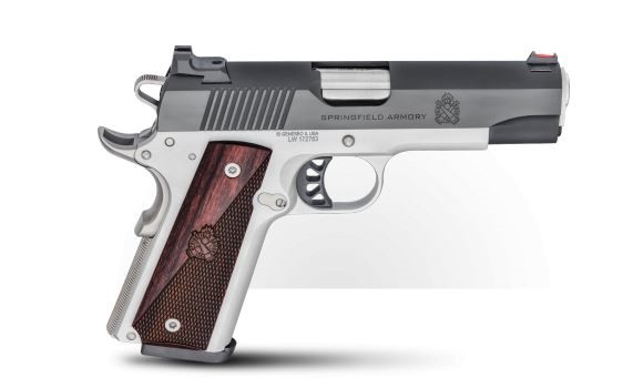Springfield Armory 1911 Ronin 9mm 4.25 inch pistol side view with cocobolo grips